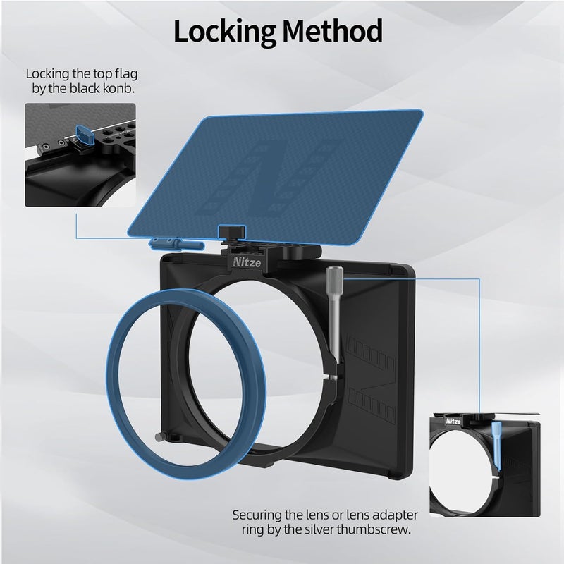 Nitze Mini Matte Box, with Carbon Fiber Top Flag, 15mm Rod and Rod Clamp, 4 Lens Adapter Rings (Φ67/72/77/82mm), Compatible with 4 x 5.65 Filter - MB15AK - Image 4